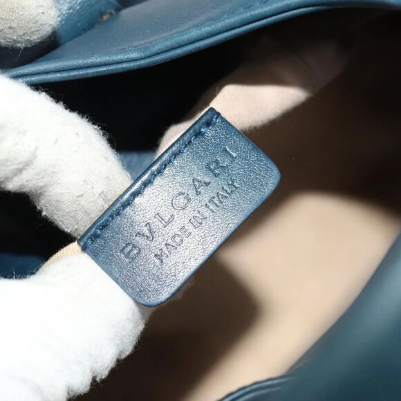 BVLGARI Hand Bag Leather 2way Blue Gold Auth BA1864 - Picture 13 of 16